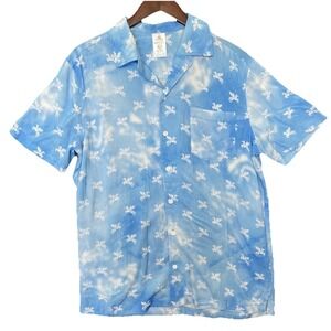 Disney Parks Men's Woven Camp Shirt "Hercules / Pegasus" Medium Sky Blue
